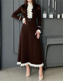 Brown Elegant White Casement Midi Dress