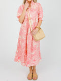 Pink Printed V-neck Dress