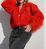 Red Fur Sleeve Sweater