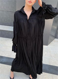 Solid Black Loose Shirt Long Dress