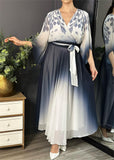 Blue And White Chiffon Gradient Print Dress