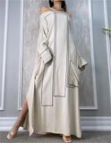 White Cotton Linen Unique Long Dress With Scarf