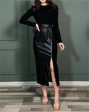 Black Dress Zipper Leather Dress