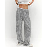 Sequined Straight Mop Pants