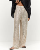 Sequined Straight Mop Pants