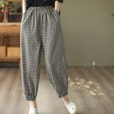 Cotton-linen Plaid Pants