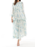 Floral Print Frill Tiered Hem Maxi Dress