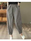 Cotton-linen Plaid Pants