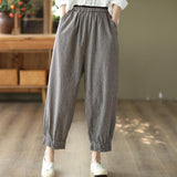 Cotton-linen Plaid Pants