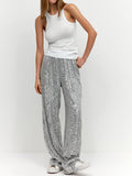 Sequined Straight Mop Pants