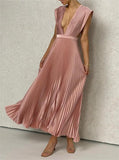 Pink Pleated Sleeveless Elegant Dress