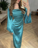Blue Silk Elegant Dress