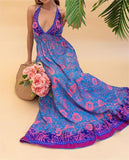 Purple Halter Printed Maxi Dress