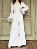 White Feather Sleeve Elegant Dress