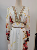 Printed Beaded High-Waist Dress
