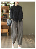 Cotton-linen Plaid Pants