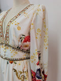 Printed Beaded High-Waist Dress