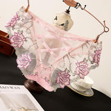 Crossed Webbing Floral Embroidered Lace Gynecological Panties