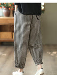 Cotton-linen Plaid Pants