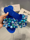 Blue Bead Decorative Slippers