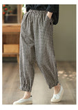 Cotton-linen Plaid Pants