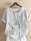 Women's Short Sleeve Streetwear Crewneck Linen Shirt