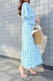 Blue Square Print Fresh Dress