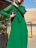 Lace Up Long Sleeve Maxi Dress