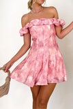 Pink Watercolour One Shoulder Mini Dress