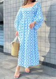 Blue Square Print Fresh Dress