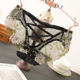 Crossed Webbing Floral Embroidered Lace Gynecological Panties