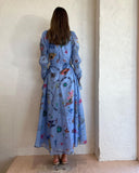 Blue Cute Print Long Sleeve Dress