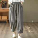 Cotton-linen Plaid Pants