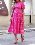 Pink Lace Elegant Midi Dress