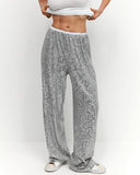 Sequined Straight Mop Pants