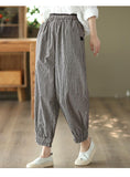 Cotton-linen Plaid Pants