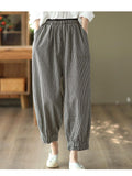 Cotton-linen Plaid Pants