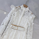 Lace Embroidered Wood-Trimmed Shirtdress