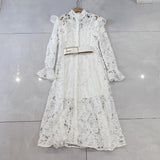 Lace Embroidered Wood-Trimmed Shirtdress