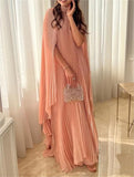 Pink Shawl Pleated Maxi Dress