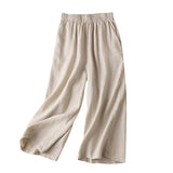 Cotton And Linen Cropped Wide-Leg Pants