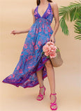 Purple Halter Printed Maxi Dress