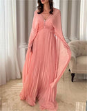 Peach Powder Pleated Maxi Dress