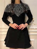 Shoulder Fringe Black Short Dress