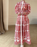 Red Printed Elegant Long Dress