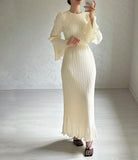 Solid Color Pleated Waisted Elegant Dress