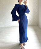 Solid Color Pleated Waisted Elegant Dress