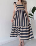 Square Neck Elegant Striped Dress