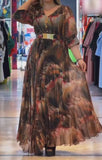 Printed Pleated Chiffon Long Dress