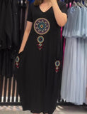 Black Embroidered Printed Dress